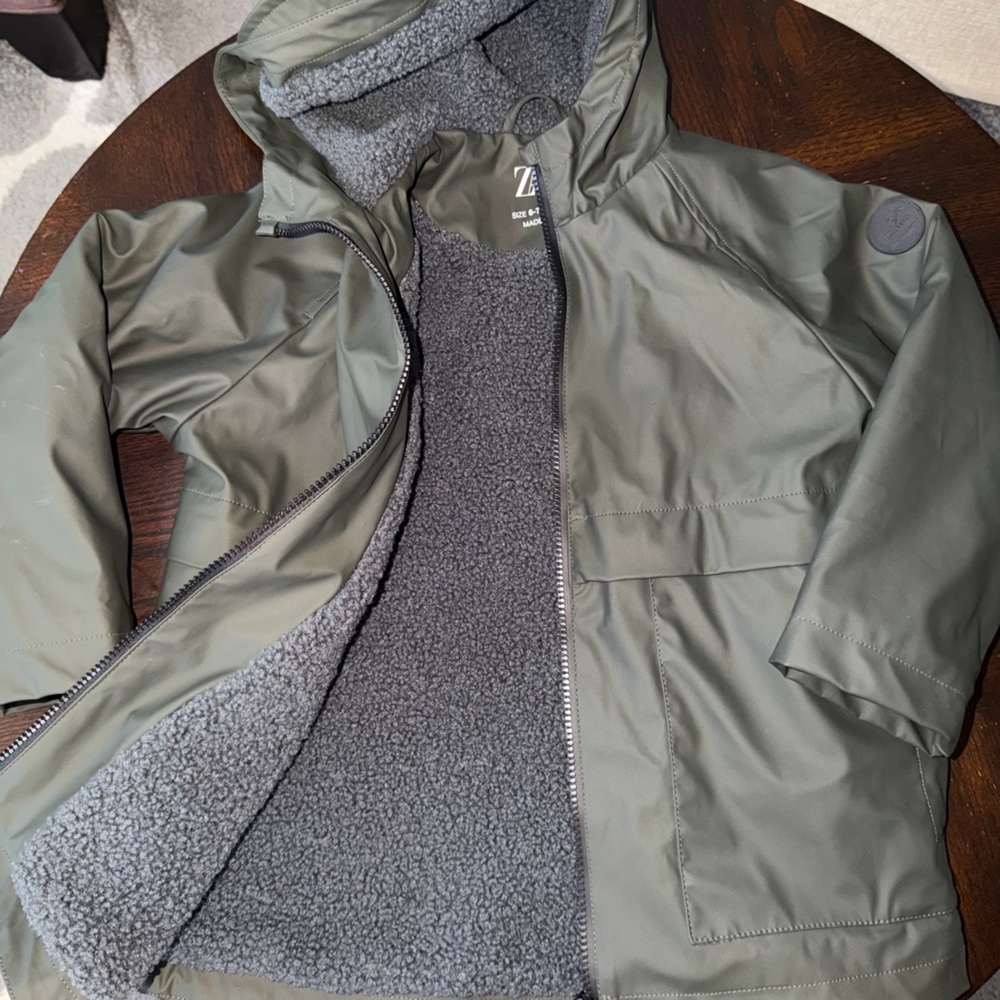 Zara Olive Green Jacket with Gray Sherpa Lining